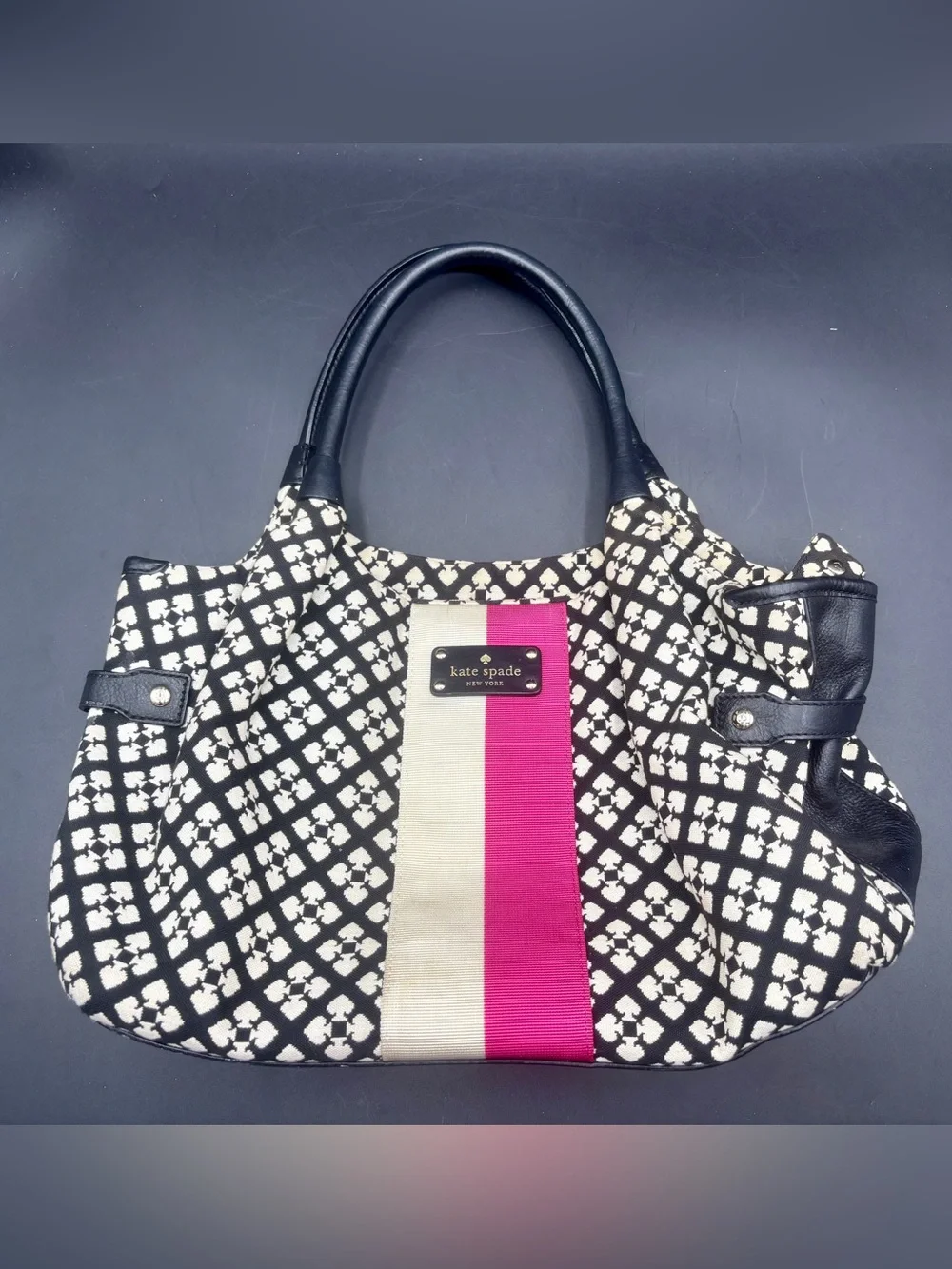 Kate Spade New York Stevie Shoulder Bag Black White Classic Spade Pink Stripe